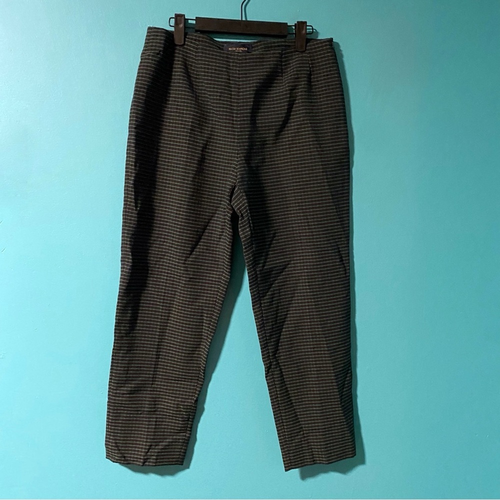 Piazza Sempione Made In Italy 46 Audrey Blue Green Plaid Cropped Pants US 10